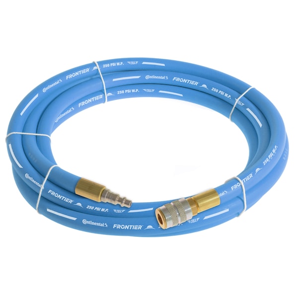 1/4"x20' BluEPDM AirHose, 250PSI, 1/4" Ind Intrchg M+F QC, HZU03825-20-53